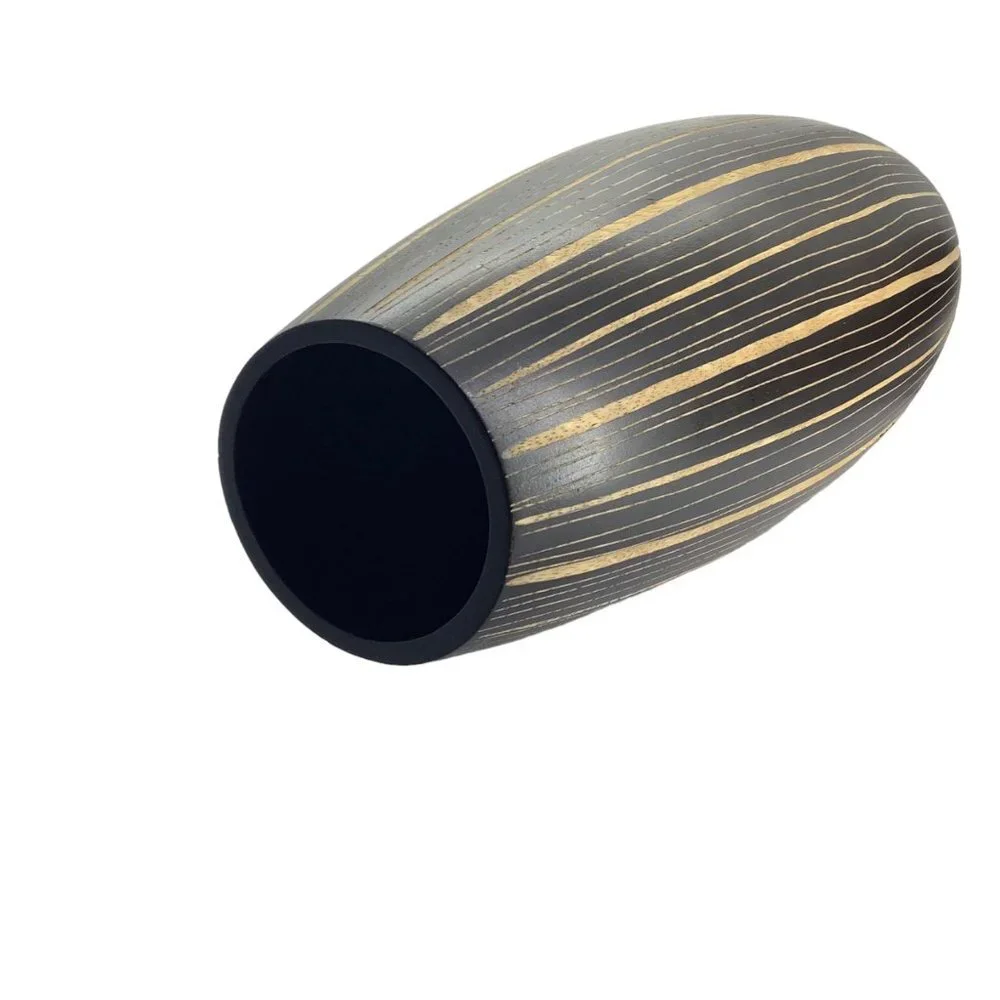 Crate & Barrel Brown Vertical Stripe Tribal Wooden Hand Carved Vase 16